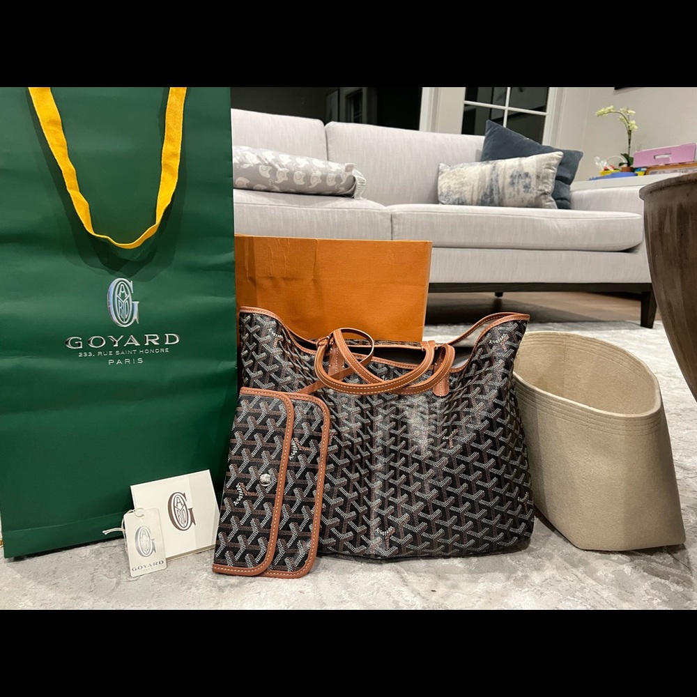 Goyard St. Louis PM in Black / Tan. Comes with tags, shaper, and dust bag.